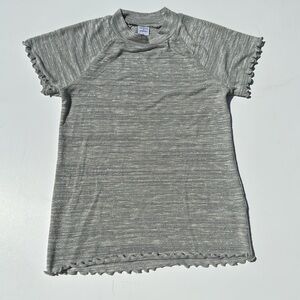 MELROSE AND MARKET Metallic Lettuce Trim Top In Grey Heather